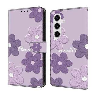 For Samsung Galaxy S24 5G Fresh Painted Leather Phone Case(Dark Purple Flowers)