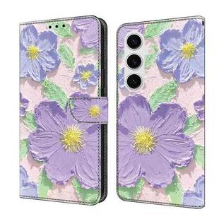 For Samsung Galaxy S24 5G Fresh Painted Leather Phone Case(Oil Painting Purple Flowers)