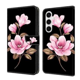 For Samsung Galaxy S24 5G Fresh Painted Leather Phone Case(Black Flowers)