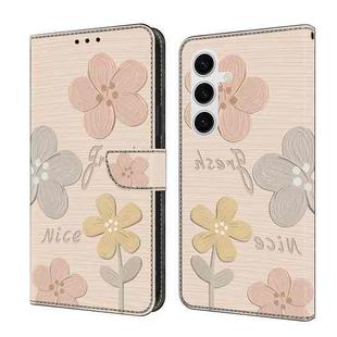 For Samsung Galaxy S24+ 5G Fresh Painted Leather Phone Case(Beige Flowers)