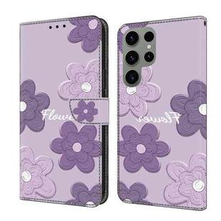 For Samsung Galaxy S24 Ultra 5G Fresh Painted Leather Phone Case(Dark Purple Flowers)