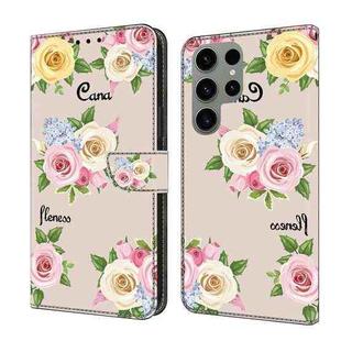 For Samsung Galaxy S24 Ultra 5G Fresh Painted Leather Phone Case(Colored Flowers)