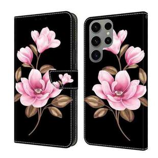 For Samsung Galaxy S24 Ultra 5G Fresh Painted Leather Phone Case(Black Flowers)