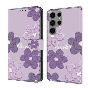 For Samsung Galaxy S23 Ultra 5G Fresh Painted Leather Phone Case(Dark Purple Flowers)