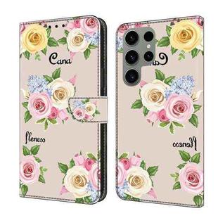 For Samsung Galaxy S23 Ultra 5G Fresh Painted Leather Phone Case(Colored Flowers)