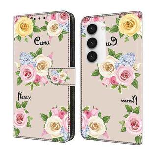 For Samsung Galaxy S23+ 5G Fresh Painted Leather Phone Case(Colored Flowers)