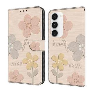 For Samsung Galaxy S23+ 5G Fresh Painted Leather Phone Case(Beige Flowers)