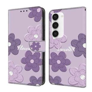 For Samsung Galaxy S23 5G Fresh Painted Leather Phone Case(Dark Purple Flowers)