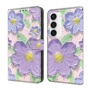 For Samsung Galaxy S23 5G Fresh Painted Leather Phone Case(Oil Painting Purple Flowers)