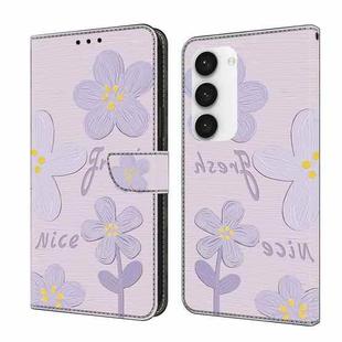 For Samsung Galaxy S23 5G Fresh Painted Leather Phone Case(Small Lilac Flowers)