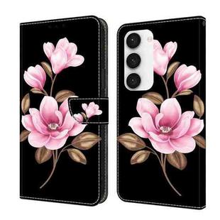 For Samsung Galaxy S23 5G Fresh Painted Leather Phone Case(Black Flowers)