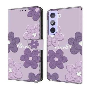 For Samsung Galaxy S22 5G Fresh Painted Leather Phone Case(Dark Purple Flowers)