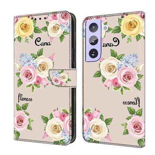 For Samsung Galaxy S22 5G Fresh Painted Leather Phone Case(Colored Flowers)