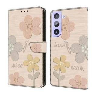 For Samsung Galaxy S22 5G Fresh Painted Leather Phone Case(Beige Flowers)