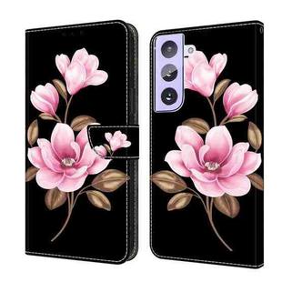 For Samsung Galaxy S22 5G Fresh Painted Leather Phone Case(Black Flowers)