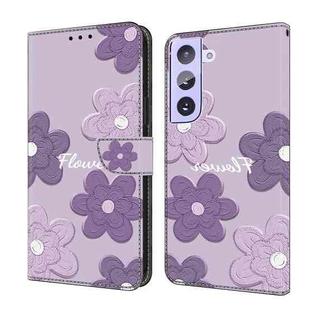 For Samsung Galaxy S22+ 5G Fresh Painted Leather Phone Case(Dark Purple Flowers)