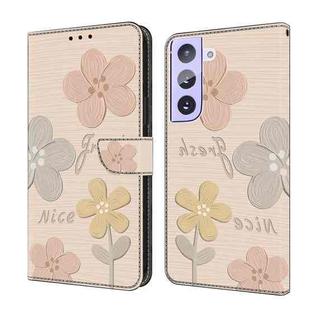 For Samsung Galaxy S22+ 5G Fresh Painted Leather Phone Case(Beige Flowers)