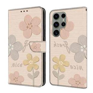 For Samsung Galaxy S22 Ultra 5G Fresh Painted Leather Phone Case(Beige Flowers)