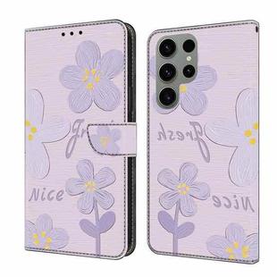 For Samsung Galaxy S22 Ultra 5G Fresh Painted Leather Phone Case(Small Lilac Flowers)