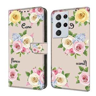 For Samsung Galaxy S21 Ultra 5G Fresh Painted Leather Phone Case(Colored Flowers)