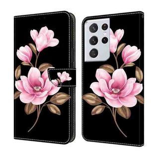 For Samsung Galaxy S21 Ultra 5G Fresh Painted Leather Phone Case(Black Flowers)