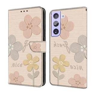 For Samsung Galaxy S21 5G Fresh Painted Leather Phone Case(Beige Flowers)