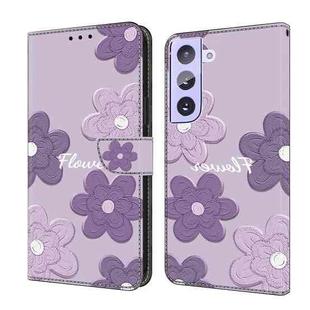 For Samsung Galaxy S21+ 5G Fresh Painted Leather Phone Case(Dark Purple Flowers)