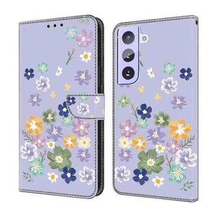 For Samsung Galaxy S21+ 5G Fresh Painted Leather Phone Case(Purple Floral)