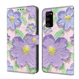 For Samsung Galaxy S20 FE Fresh Painted Leather Phone Case(Oil Painting Purple Flowers)