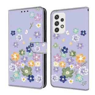 For Samsung Galaxy A53 5G Fresh Painted Leather Phone Case(Purple Floral)
