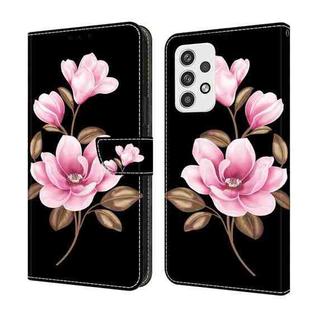 For Samsung Galaxy A52 4G / 5G Fresh Painted Leather Phone Case(Black Flowers)