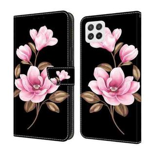 For Samsung Galaxy A22 5G Fresh Painted Leather Phone Case(Black Flowers)