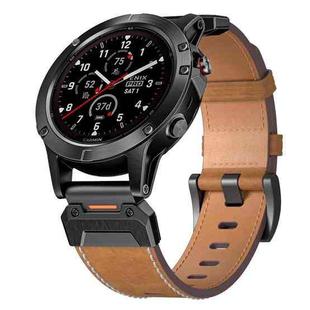 For Garmin 22mm Stainless Steel Quick Release Leather Watch Band(Dark Brown)