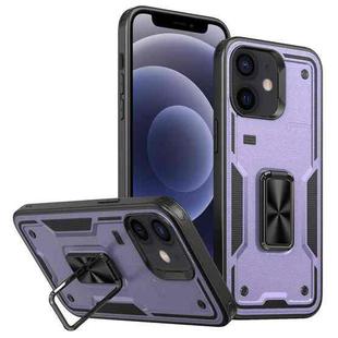 For iPhone 12 Ring Holder PC Hybrid TPU Phone Case(Purple)