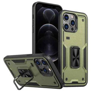 For iPhone 12 Pro Ring Holder PC Hybrid TPU Phone Case(Olive Green)