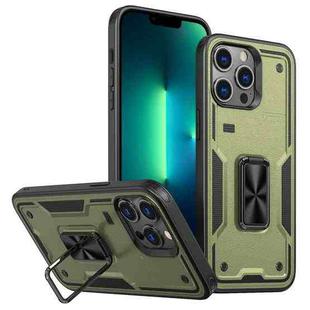 For iPhone 13 Pro Ring Holder PC Hybrid TPU Phone Case(Olive Green)