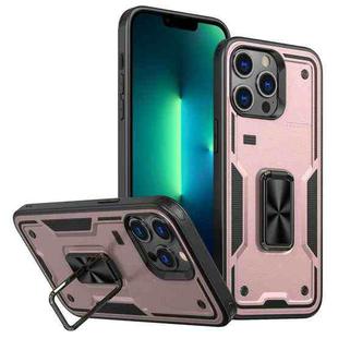 For iPhone 13 Pro Max Ring Holder PC Hybrid TPU Phone Case(Rose Gold)