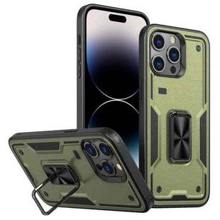 For iPhone 14 Pro Ring Holder PC Hybrid TPU Phone Case(Olive Green)