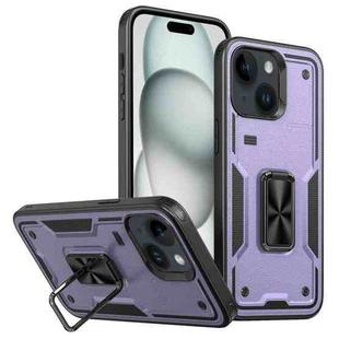 For iPhone 15 Ring Holder PC Hybrid TPU Phone Case(Purple)