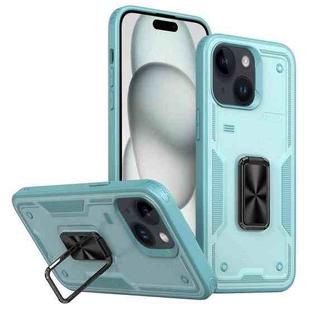 For iPhone 15 Plus Ring Holder PC Hybrid TPU Phone Case(Blue)