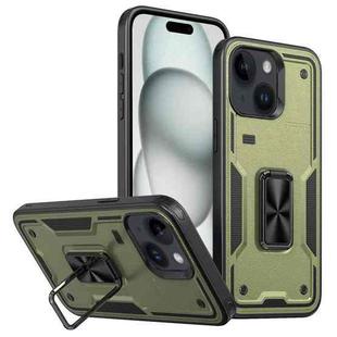 For iPhone 15 Plus Ring Holder PC Hybrid TPU Phone Case(Olive Green)