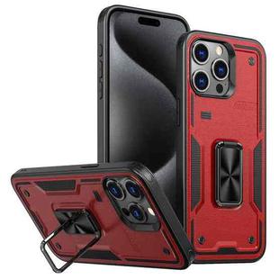 For iPhone 15 Pro Ring Holder PC Hybrid TPU Phone Case(Red)