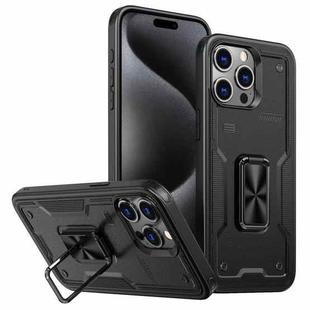 For iPhone 15 Pro Ring Holder PC Hybrid TPU Phone Case(Black)