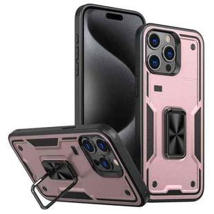 For iPhone 15 Pro Ring Holder PC Hybrid TPU Phone Case(Rose Gold)