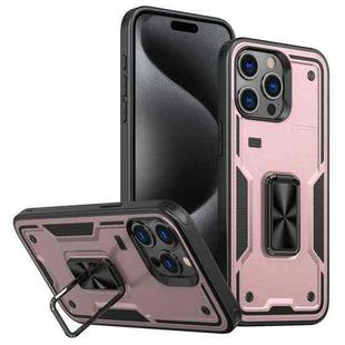 For iPhone 15 Pro Max Ring Holder PC Hybrid TPU Phone Case(Rose Gold)