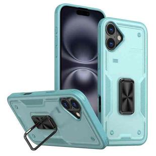 For iPhone 16 Ring Holder PC Hybrid TPU Phone Case(Blue)