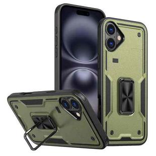 For iPhone 16 Ring Holder PC Hybrid TPU Phone Case(Olive Green)