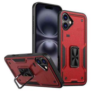 For iPhone 16 Ring Holder PC Hybrid TPU Phone Case(Red)