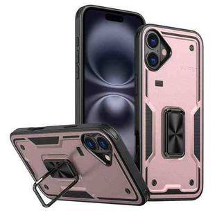 For iPhone 16 Ring Holder PC Hybrid TPU Phone Case(Rose Gold)