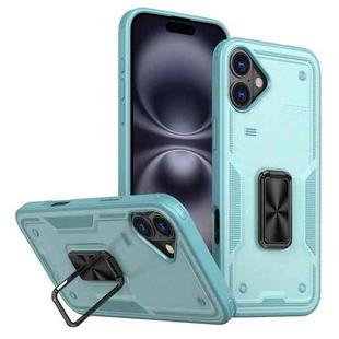 For iPhone 16 Plus Ring Holder PC Hybrid TPU Phone Case(Blue)